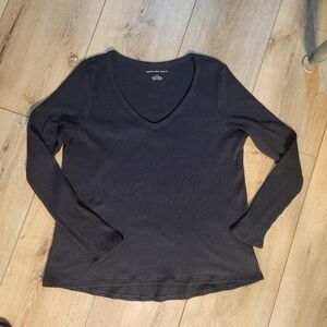 American Eagle Outfitters Black Ribbed V-Neck Blouse